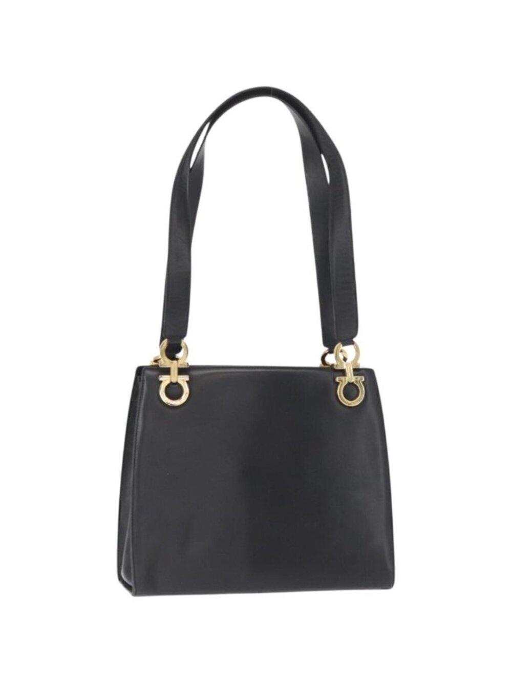 Salvatore Ferragamo Gancini Shoulder Bag Leather Black Gold